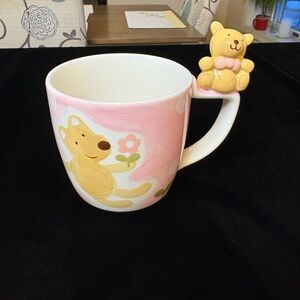 Cute Ceramic Bear Mug with Pink and Yellow Design